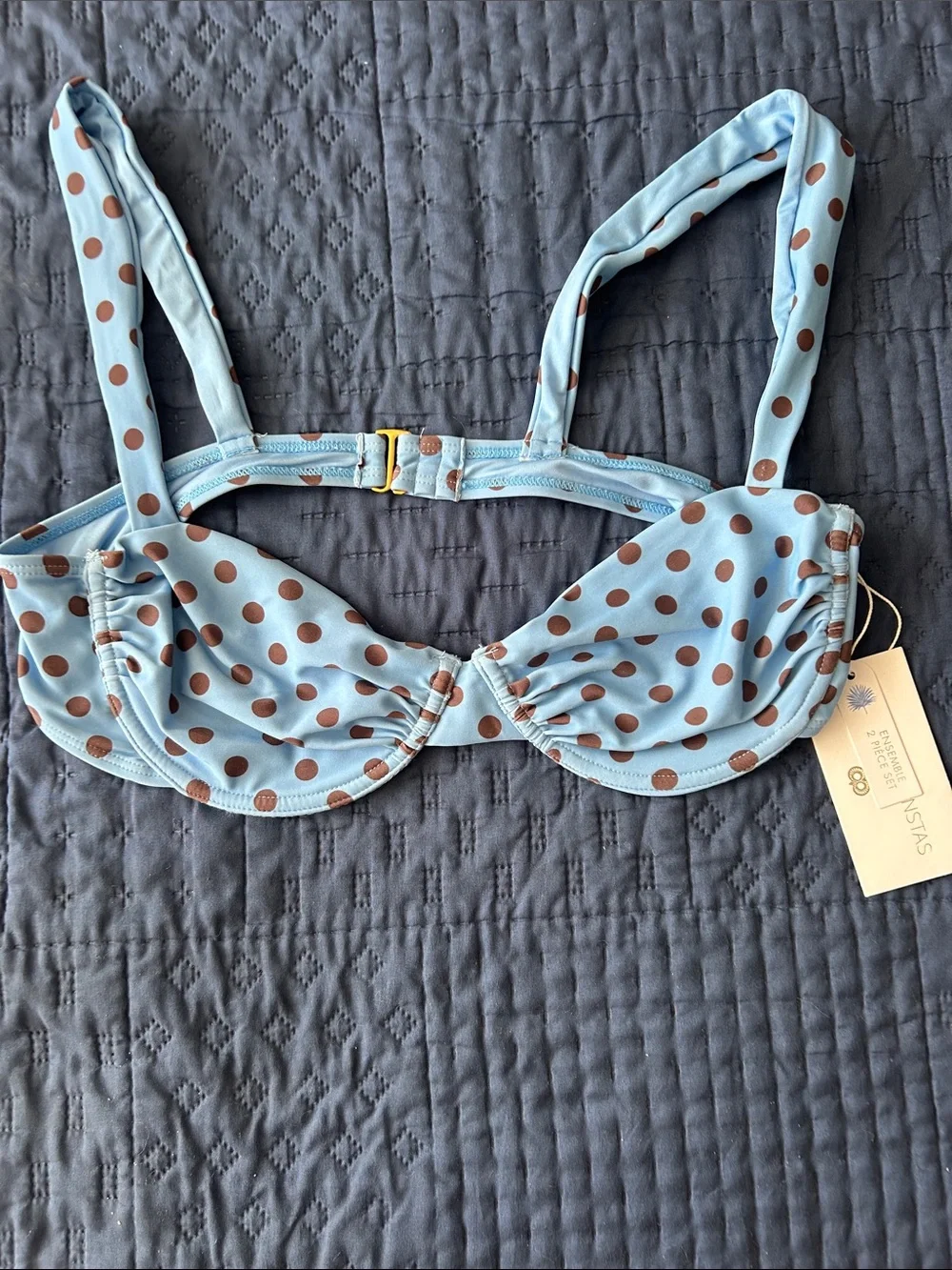 NWT Caroline Constas Light Blue Polka Dot brown Bikini Set size L